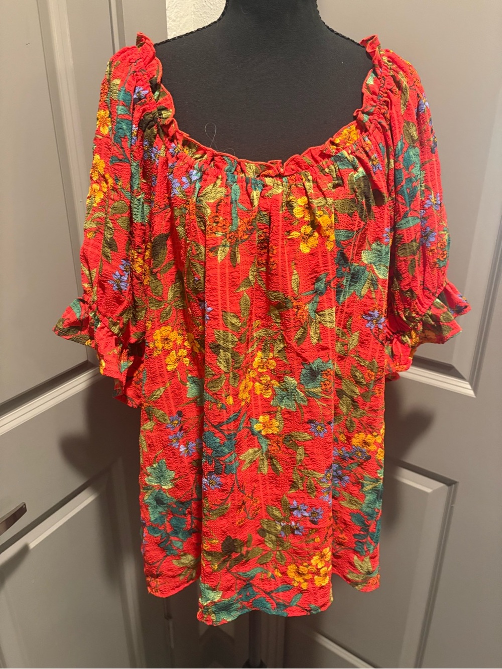 Red/Orange Floral Off-Shoulder Women's Top